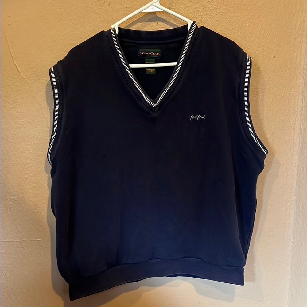 Izod Blue V-Neck Sweater Vest Classic Knit Design